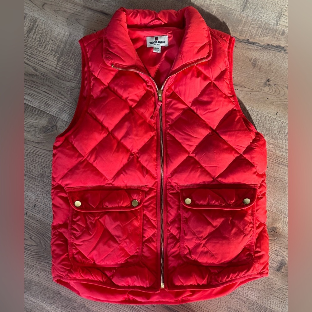 Woolrich Red Quilted Down Puffer Vest Duck Down Feather Fill Women’s Small - Picture 3 of 6